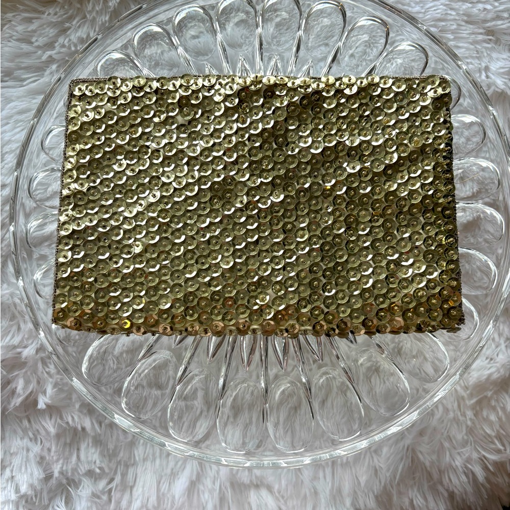 Vintage Walborg Sequin Clutch Bag Gold Fold Over Evening